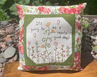 Hand Embroidered Floral Accent Pillow - Inspirational Verse - Room Decoration - Farmhouse  - Country Decorative Pillow - Handmade Decor