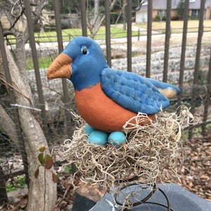 Primitive Spring Backyard Birds -Primitive Blue Bird- Farmhouse Table Decor - Rustic Decor - Country Birds - Bed Spring Decoration