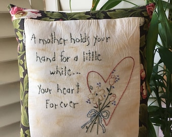 Gift for Mom - Mother's Pillow - Inspirational Verse - Embroidered Room Accent Pillow - Hearts - Floral - Farmhouse - Mother's Day Gift