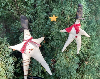 Holiday Snowman Star Ornament - Holiday Shelf-Sitter - Christmas table Decoration - Twinkle Star Wall Decor - Primitive Christmas Decoration