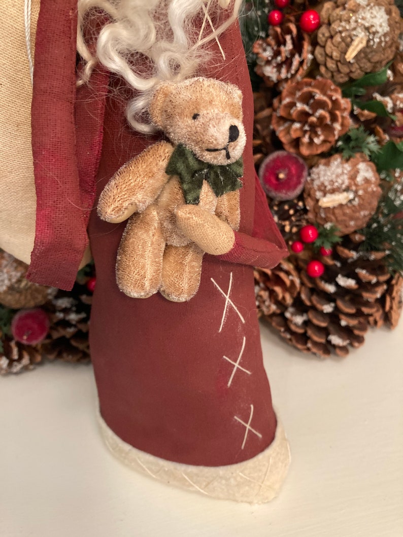 St. Jigs Holiday Display, Whimsical Santa Claus Decoration, Holiday Table Decoration, Christmas Shelf Sitter, Teddy Bear, Holiday Decor image 4