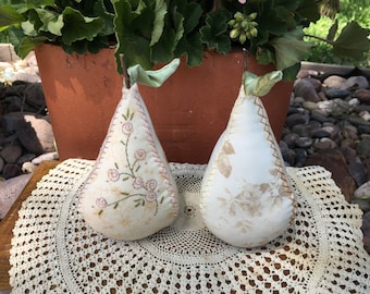 Hand Embroidered Decorative Summer Pears - Pear Pin Cushion Set - Folk Art Spring Bowl Fillers - Gifts for Mom - Room Accent - Cottage Decor