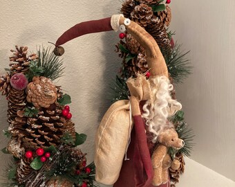 St. Jigs Holiday Display, Whimsical Santa Claus Decoration, Holiday Table Decoration, Christmas Shelf Sitter, Teddy Bear, Holiday Decor