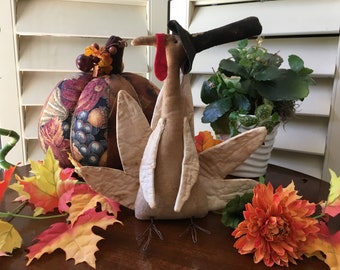Gilbert the Thanksgiving Turkey - Autumn Table Decor - Fall Table Decoration - Thanksgiving Centerpiece - Handmade Primitive Turkey