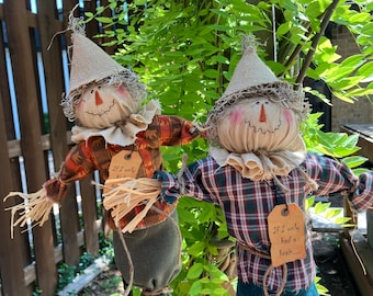 Primitive Scarecrow  - Rustic Bobbin Scarecrow - Vintage Bobbin - Handmade Fall Room Accent - Farmhouse Accent - Fall Table Decor - Harvest