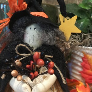 Two Handmade Primitive Witches Whimsical Country Halloween Decor Farmhouse Halloween Table Decor Spells and Potions Spooky Folk Art image 8