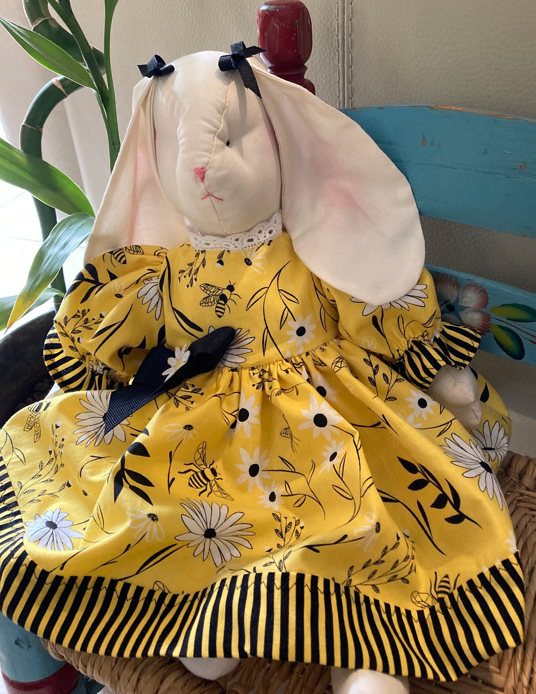 Spring Cloth Bunny in Bee Dress - Bee Fabric - Child Friendly Doll ...