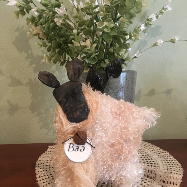 Primitive Sheep , Primitive Sheep with Bell, Handmade Country Decor , Decorative Sheep , Table Decor