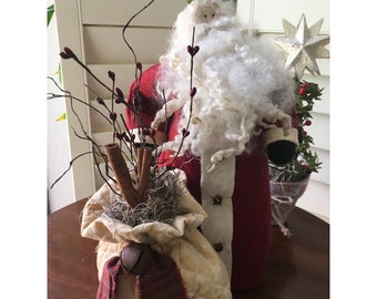 Sinterklaas - 15" Santa - Country Santa - Christmas Floral - Primitive Santa - Holiday Room Display - Christmas Table Decoration - Handmade