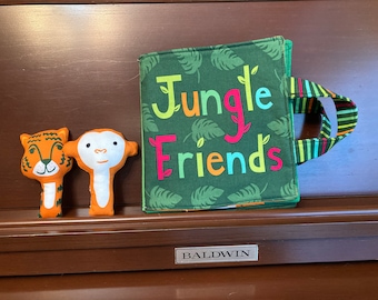 Jungle Friends Soft Cover Story Book - Child Friendly Toys - Stacy Iset Hsu  Fabric Panel - Children Story Book - Toddler Toy - Infant toy