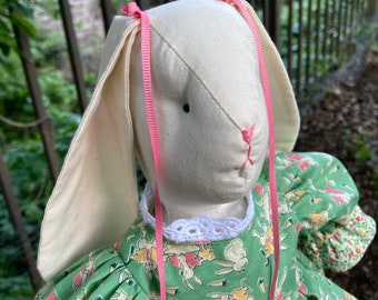 Spring Cloth Bunny - Vintage Bunny Fabric - Child Friendly Doll - Farmhouse - Summer Bunny - Country Bunny - Rag Doll - Cloth Rabbit Baby