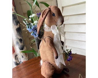 Handmade Primitive Rabbit with Cone - Primitive Easter Decoration - Spring Floral Table Display - Spring Room Accent -  Room Decor - Easter