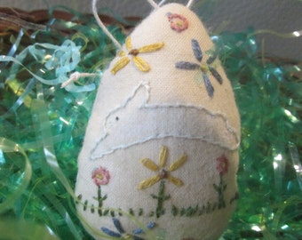 Embroidered Easter Egg - Primitive Bunny - Easter Bowl Filler - Easter Room Decor - Easter Ornament - Spring Bowl Filler - Spring Accent