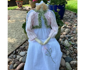 Spring Angel Wall Decoration , Hanging Wall Angel , Handmade Bed Decoration, Vintage Chenille Fabric , Shelf-Sitting Angel, Handmade Angel