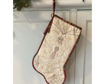 Hand Embroidered Angel Christmas Stocking -  16" Christmas Stocking - Embroidered Christmas Wall Decoration -  Angel Wall Art