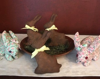 Dark Chocolate Easter Bunny - Primitive Rabbit - Spring Bowl Filler - Easter Basket - Primitive Accent - Table Decoration - Easter Decor