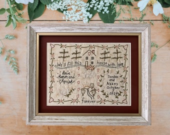 Personalized Custom Framed Hand Embroidered Wedding Stitchery - Handmade Wedding Gift - Wedding Reception Display - Wedding Memory