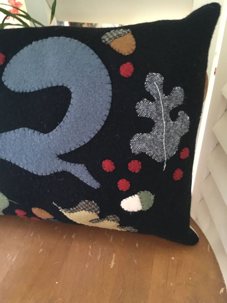 Wool Applique Pillow Autumn Scene 100 Wool Handmade Etsy