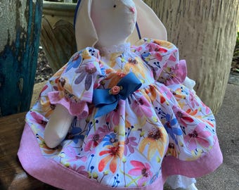 Spring Flower Girl Bunny Cloth Doll - Child Friendly Playtime  Rabbit -  Handmade Fabric Doll - Country Bunny - Spring Rabbit Doll