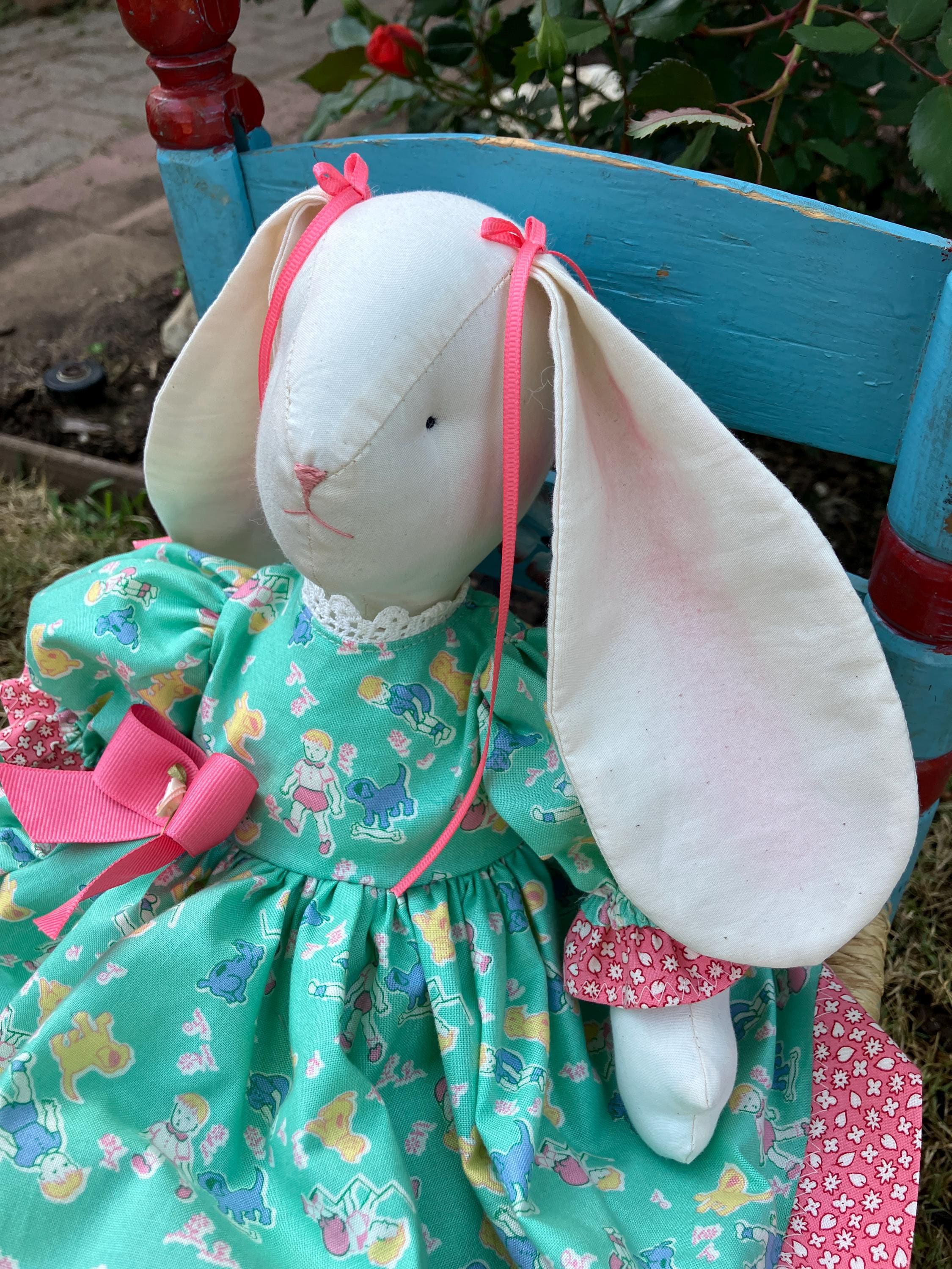 Spring Cloth Bunny - Vintage Apron Strings Fabric - Child Friendly