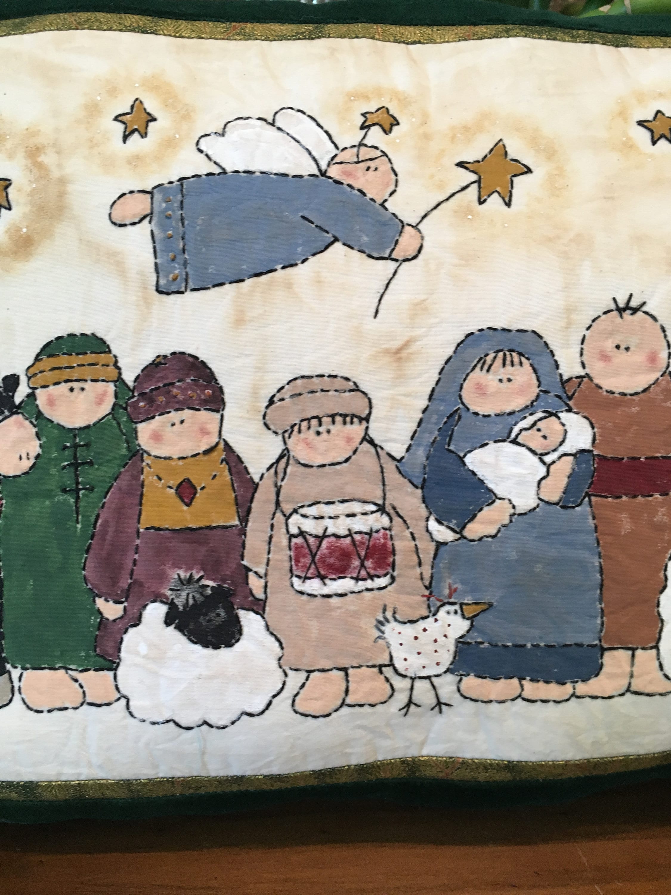 Primitive Nativity Scene - Hand Painted Holiday Pillow - Christmas ...
