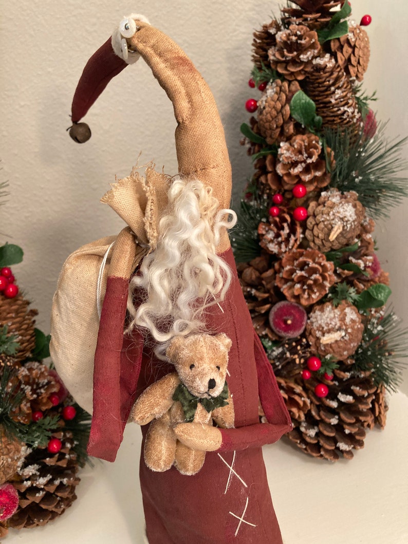 St. Jigs Holiday Display, Whimsical Santa Claus Decoration, Holiday Table Decoration, Christmas Shelf Sitter, Teddy Bear, Holiday Decor image 9