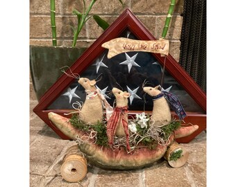 Watermelon Parade Float - Country Mice - Patriotic Table Decoration - Handmade  Folk Art  Decoration  - Farmhouse Decor - Rustic Room Accent