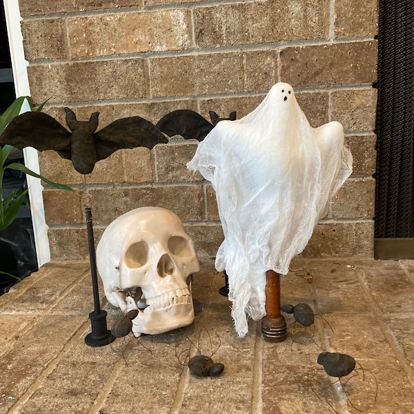 Handmade White Halloween Ghosts - Vintage Textile Bobbin  - Ghosts - 10"-13" Ghosts - Halloween Decor - Spooky Decoration - Fall Table Decor