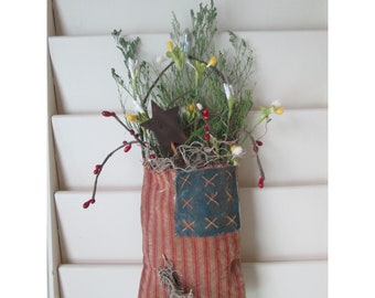 Handmade Primitive Door Accent , American Flag Ornament , Primitive Americana Door Hanger
