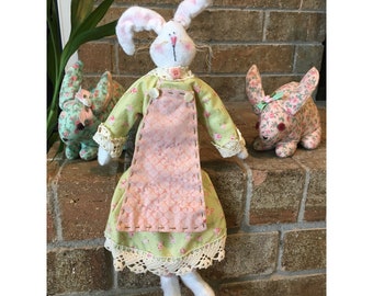 Country Spring Bunny - Spring Rabbit - Cottage decor - Shelf Sitter - Easter Rabbit -  Easter Basket Decoration - Spring Decor - Folk Art