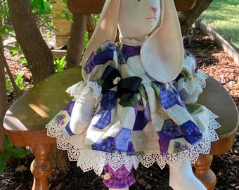 Summer Girl Bunny Cloth Doll - Child's Playtime  Rabbit - Child Friendly Doll - Handmade Fabric Doll - Country Bunny - Spring Rabbit Doll