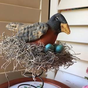 Handmade Primitive Spring Backyard Birds - Primitive Robin - Table Decor - Primitive Blue Jay - Country Birds - Bed Spring Decor -