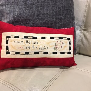 Hand-embroidered Valentine Pillow - Spring Room Accent - Hearts - Valentine Gift - Wedding Gift - Anniversary Gift Idea - Red Accent Pillow
