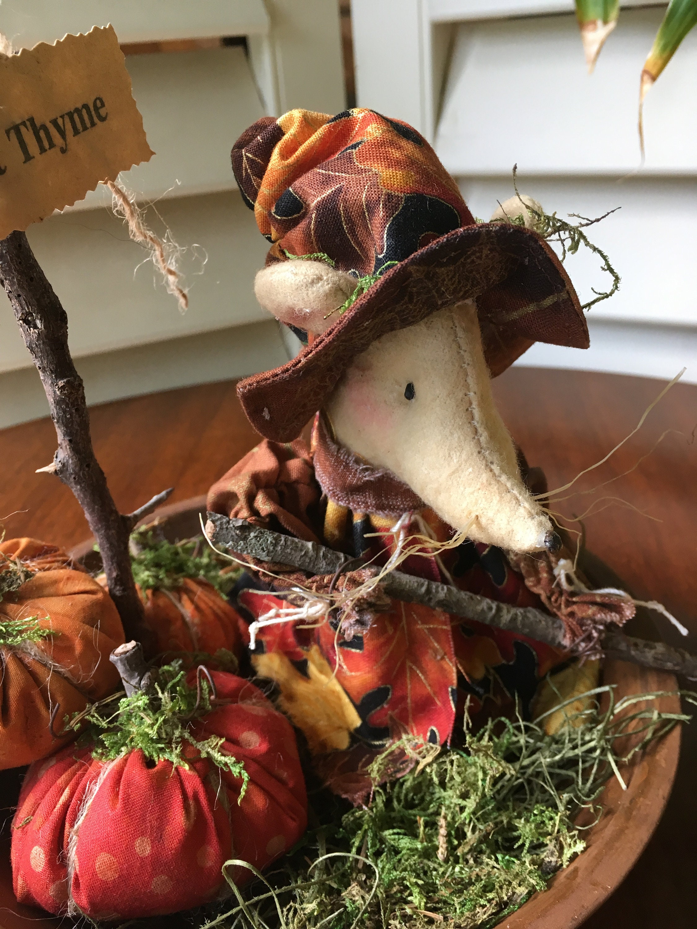 Handmade Primitive Fall Mouse , Harvest Thyme Mouse, Primitive