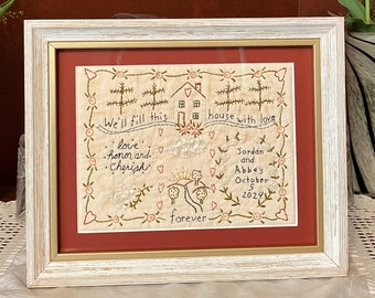 Personalized Custom Framed Hand Embroidered Wedding Stitchery - Personalized Wedding Gift - Wedding Reception Display - Wedding Memory