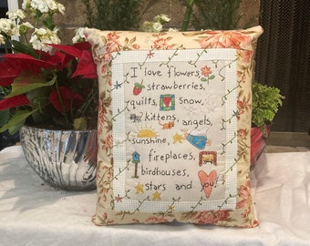 Inspirational Love Sampler Pillow , Hand Embroidered Room Accent , Love Decorative Accent Pillow, Valentine Gift , Mother's Day Gift Idea