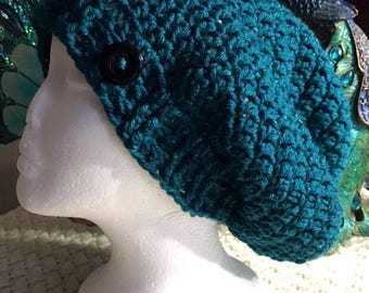 Crocheted Teal Slouch Beanie