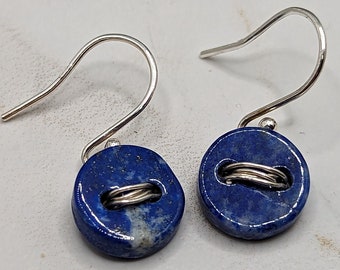 Lapis lazuli button drop dangle earrings
