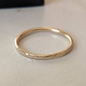 Hammered gold ring, solid recycled 9ct gold 1.5mm stacking/wedding band fully hallmarked