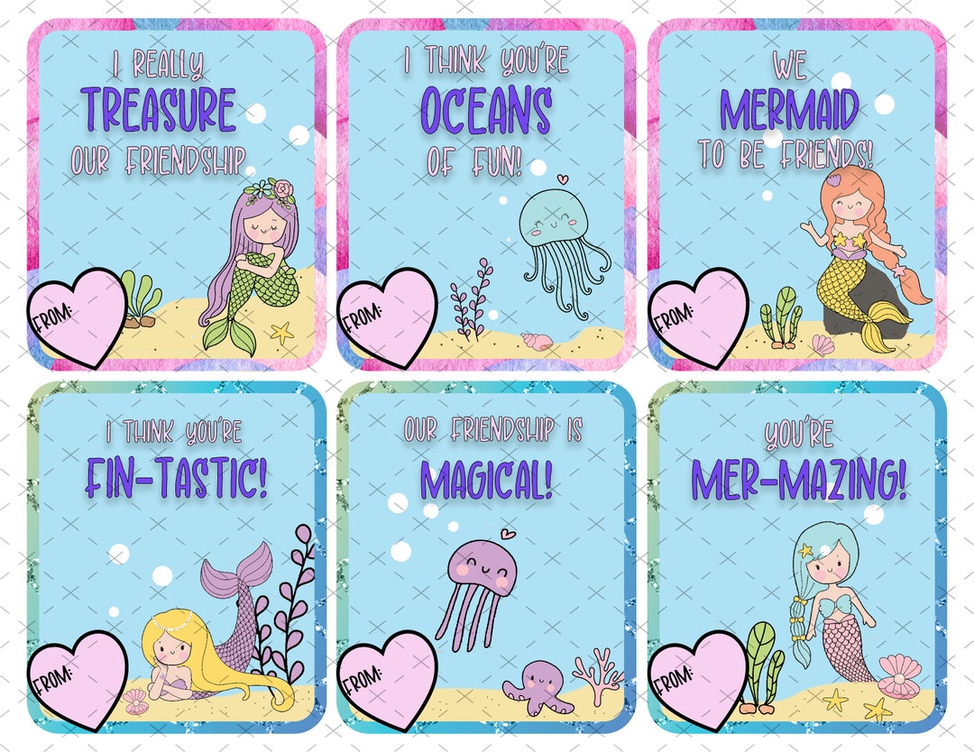 Mermaid Valentines Day Cards Printable | Downloadable Valentines Cards ...