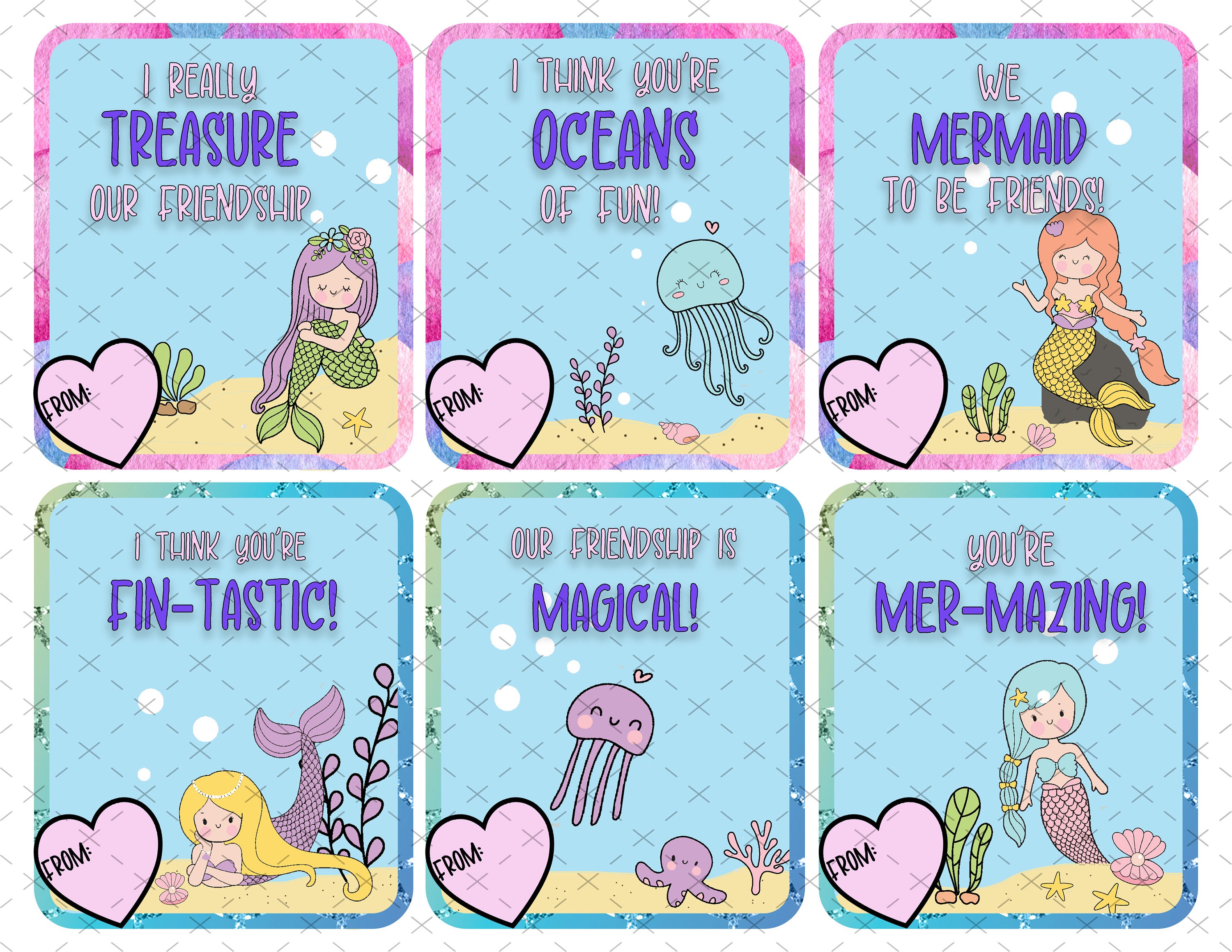 Mermaid Valentines Day Cards Printable | Downloadable Valentines Cards ...