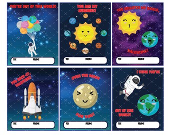 San Valentín del espacio exterior / Tarjetas de San Valentín / San Valentín imprimible / San Valentín para niños / Espacio / Tarjetas de San Valentín descargables / Planeta San Valentín