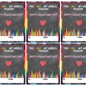 Colorful Crayon Valentines | Printable Valnetines | Crayon Valentine | Color My World | Digital Download | Kids Valentines Cards | Valentine