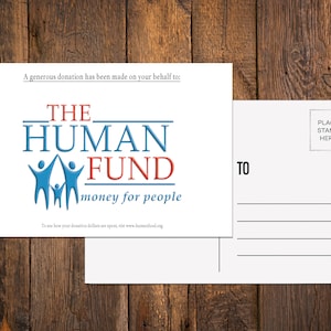 The Human Fund postcard | The Human Fund Greeting Card | Human Fund Card | Money For People  | George Costanza | The Human Fund