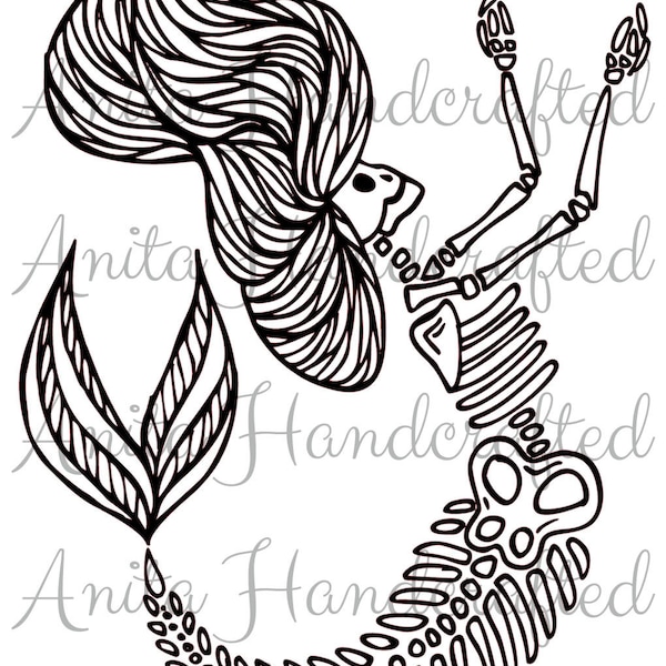 Mermaid Skeleton SVG PNG digital download