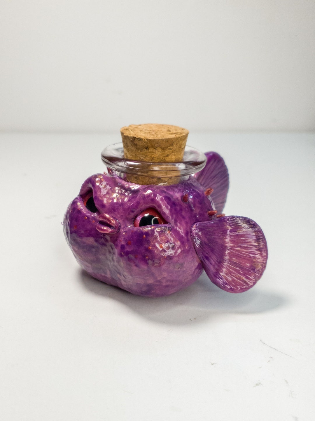Purple Pufferfish Jar With Cork Stopper, Shimmery Fish Etsy