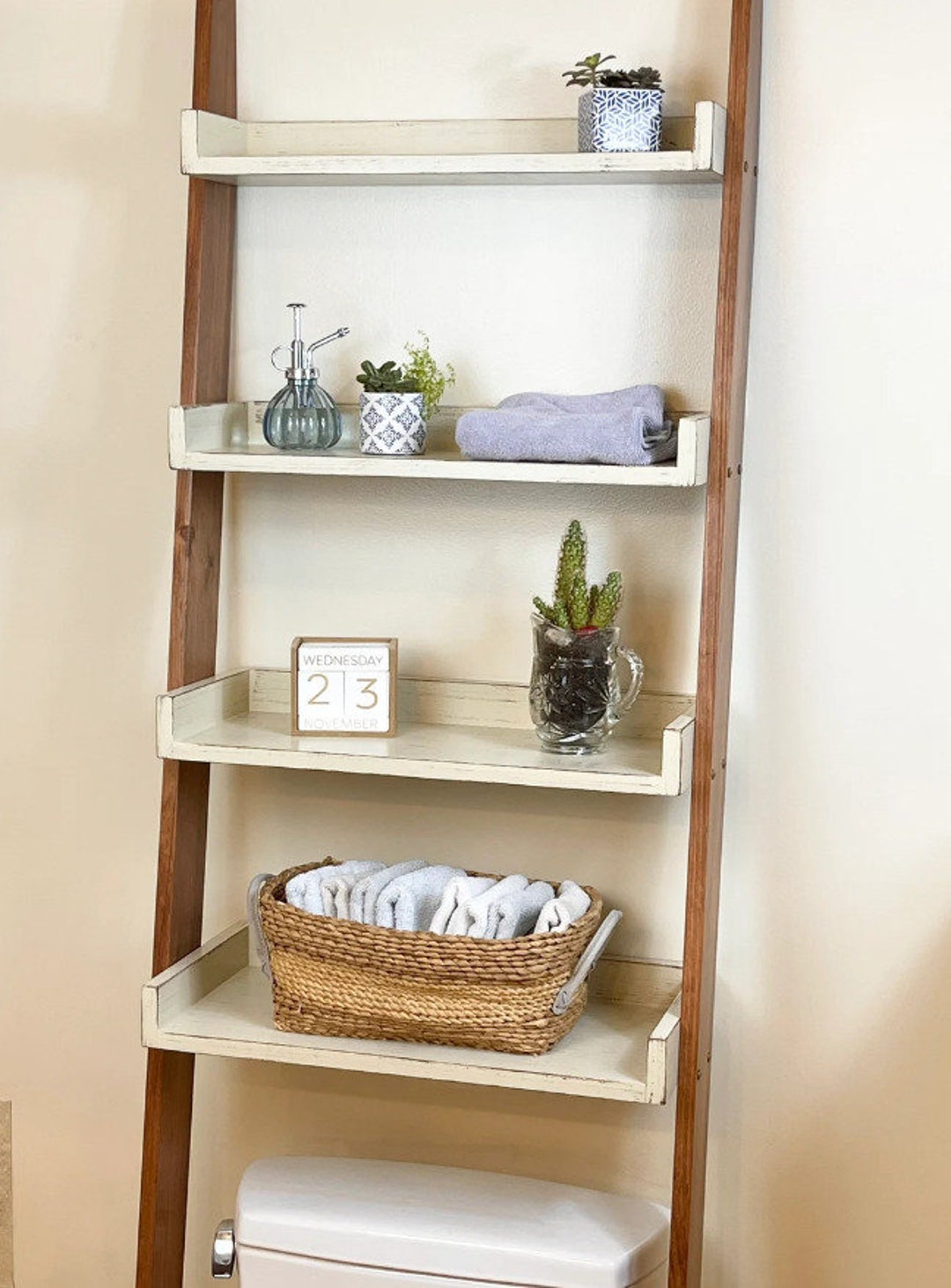 Four Shelf Tall Over the Toilet Ladder Shelf Free Shipping Etsy