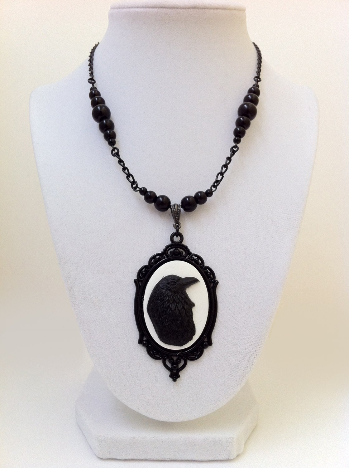 Raven Cameo Necklace Edgar Allan Poe Gothic Horror Halloween Etsy