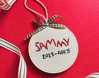 Personalized Children's Ornament | Hand Embroidered | Christmas Keepsake | Children's Handwriting | Christmas Gift Hand Embroidered Ornament