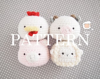Animal Friends: Farm Edition PDF PATTERN (Chicken, Cow, Pig, and Sheep) Crochet|Amigurumi